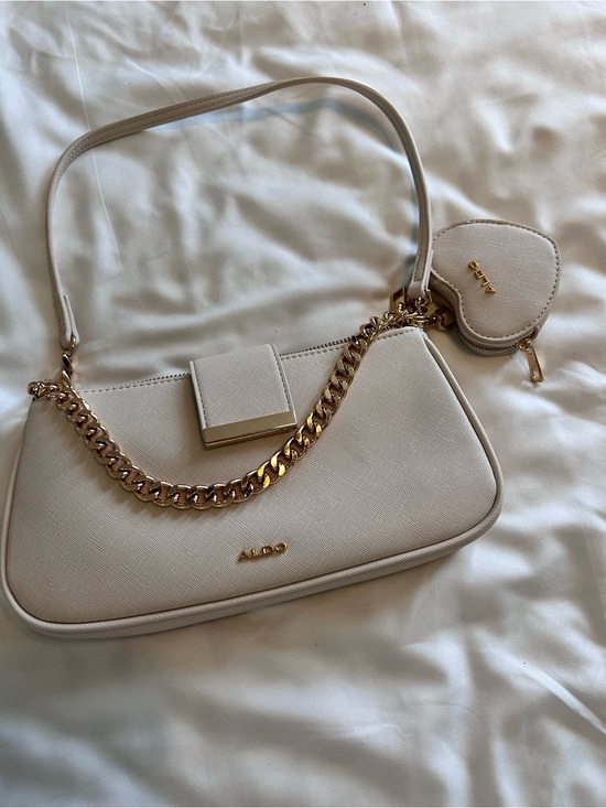 Aldo Handbags - ALDO Beige Shoulder Bag with Gold Chain and Heart Pouch